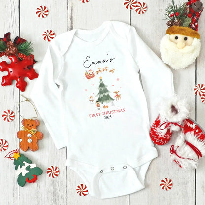 Personalized Baby's First Christmas Long Sleeve Romper