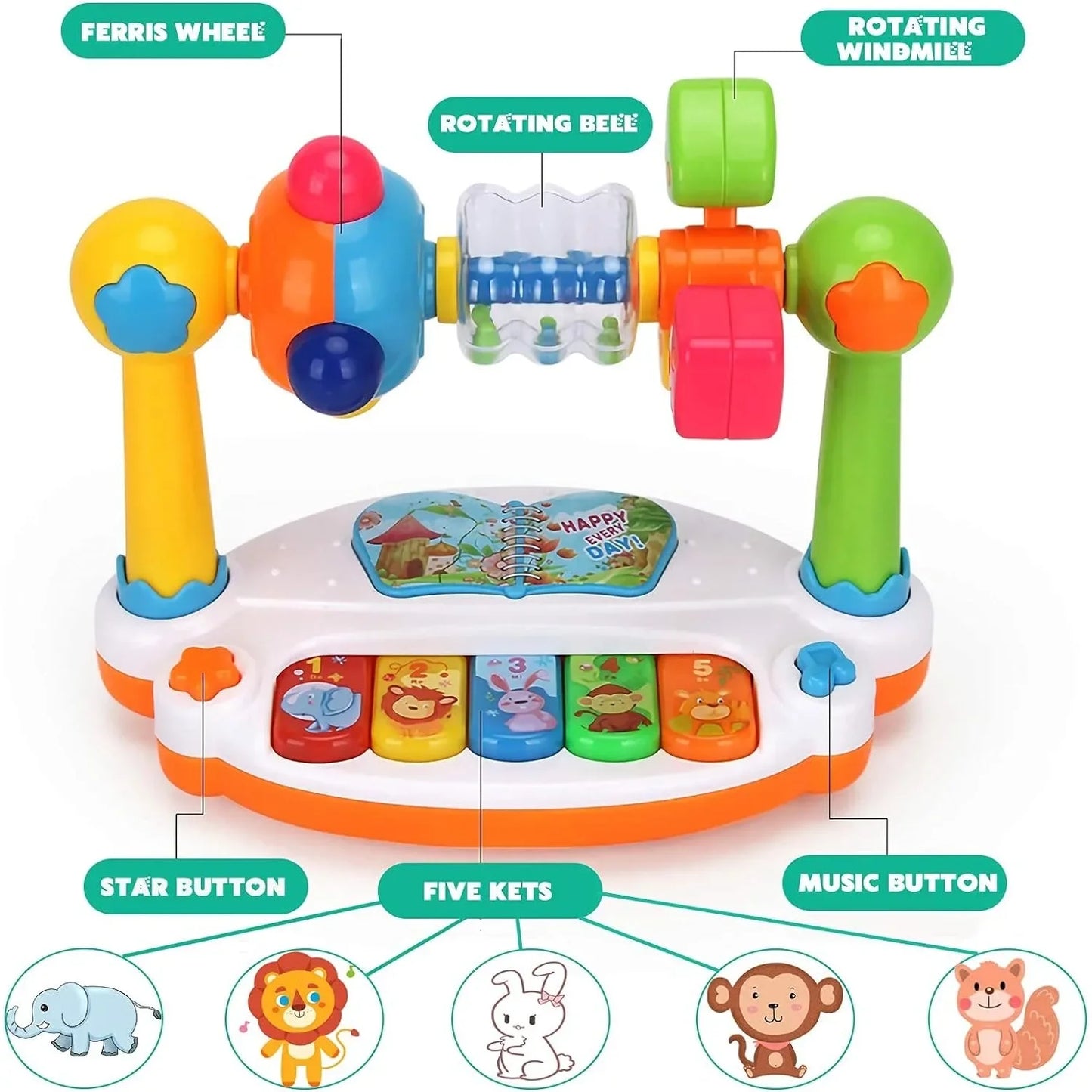 Rotating Musical Piano Keyboard for Toddlers with Lights