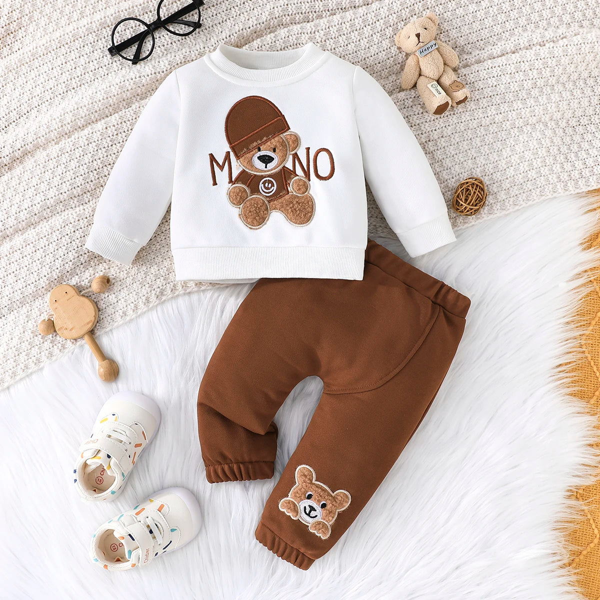 Casual Cartoon Bear Outfit for Infants 3-24 Months
