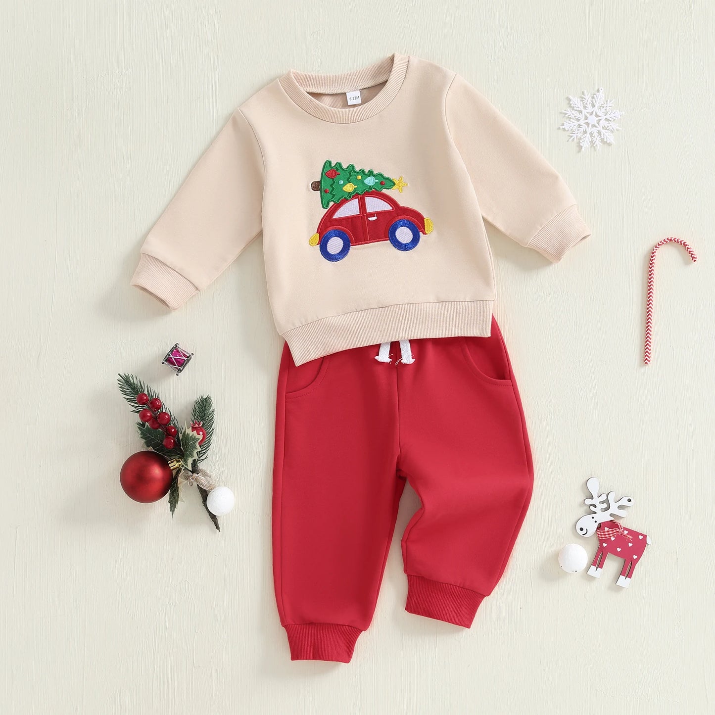 Toddler Boy Christmas Sweatshirt and Jogger Set with Tree Car