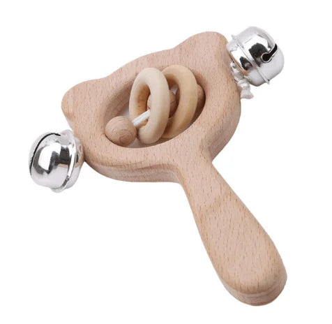 Wooden Montessori Musical Rattle Hand Bell for Babies