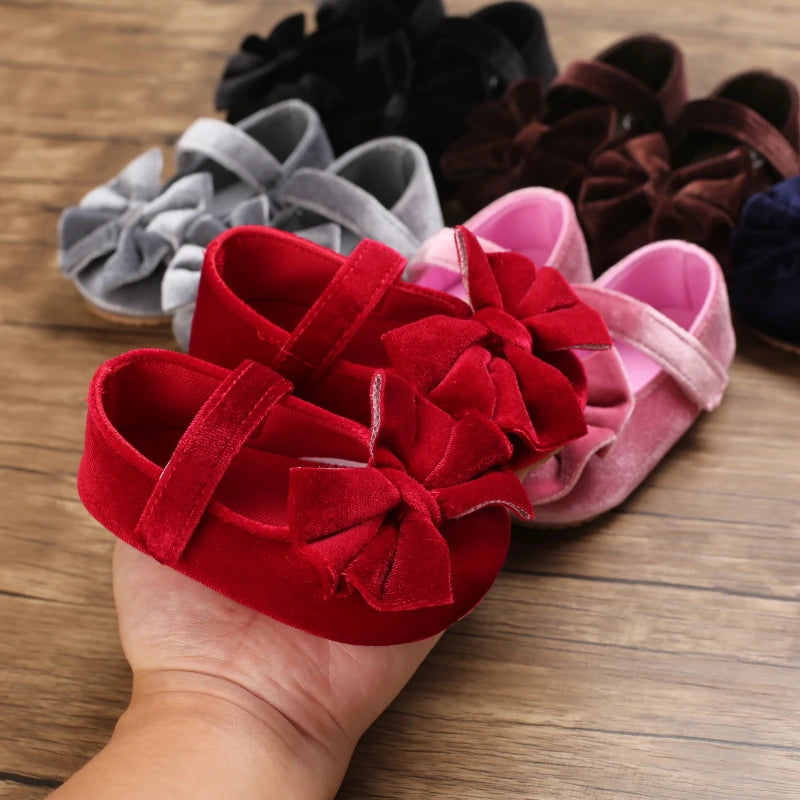 Red Baby Girl Bow Soft Sole Anti-Slip Walking Shoes