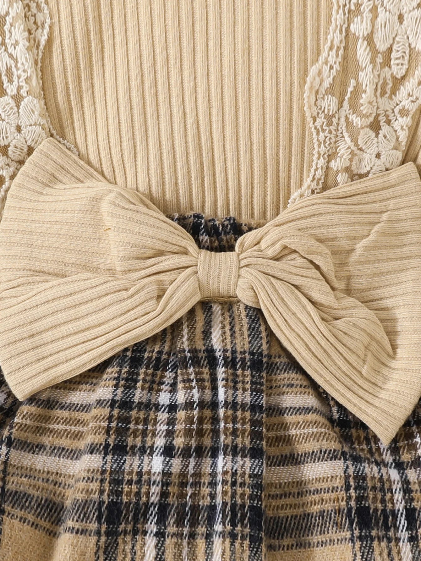 Plaid Long Sleeve Jumpsuit with Bow for Baby Girls 0-18M