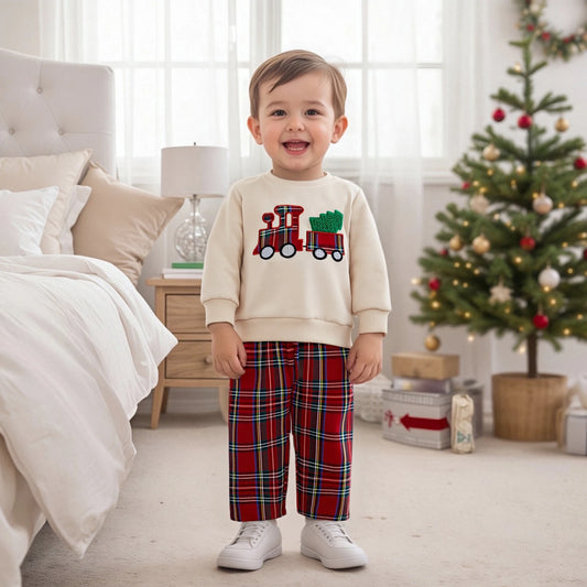 Infant Boys Christmas Sweatshirt & Plaid Pants Set 0-3Y