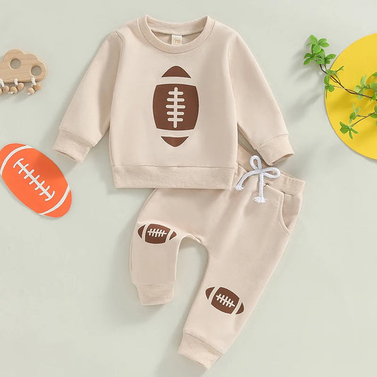 Toddler Football Print Sweatshirt and Pants Set for Kids