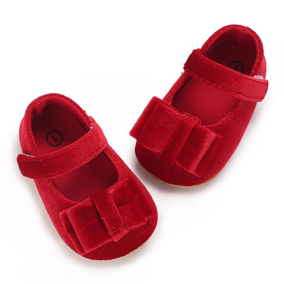 Red Baby Girl Bow Soft Sole Anti-Slip Walking Shoes