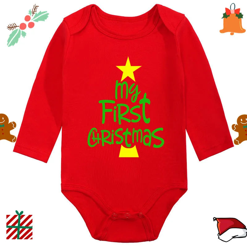 Santa Claus Elk Print Long Sleeve Baby Romper for Newborns