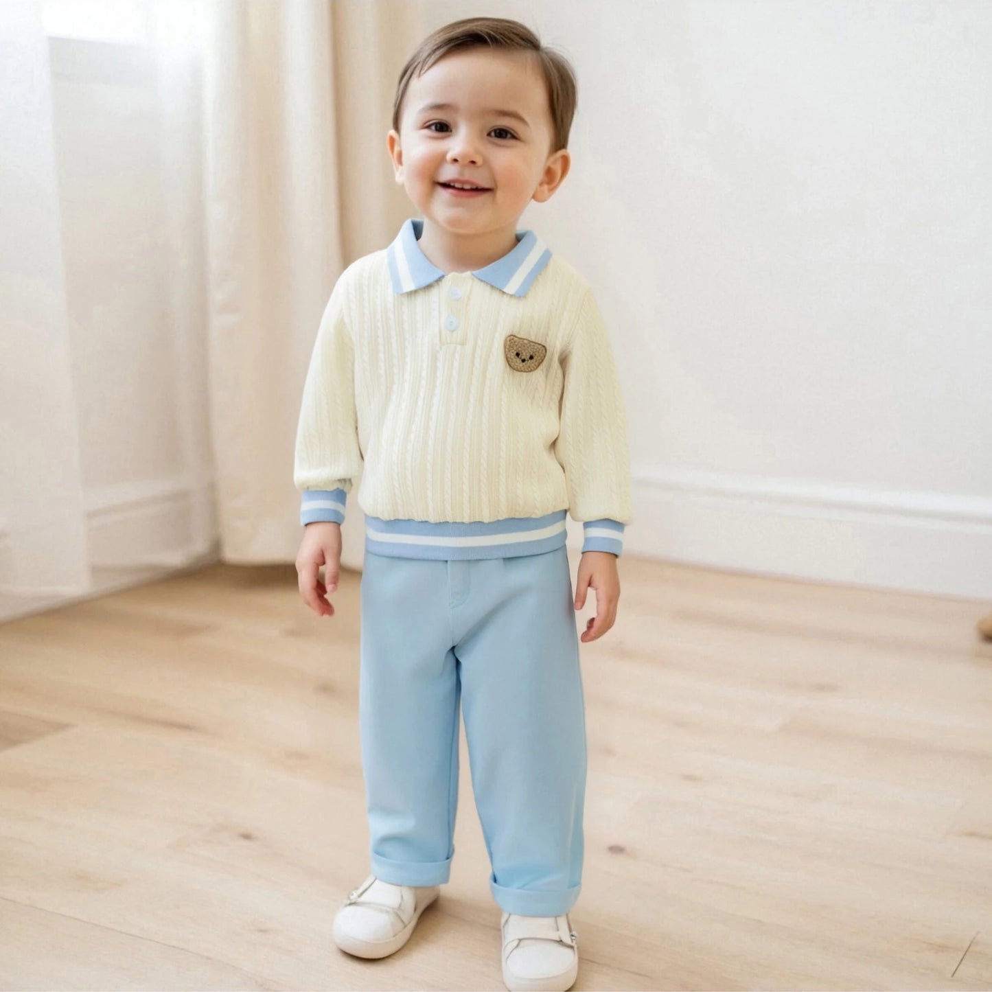 Baby Boy's Bear Embroidered Sweatshirt and Pants Set