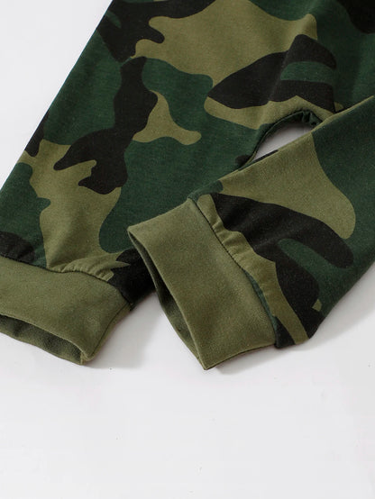 Baby Boy Hoodie and Camouflage Pants Set for Spring and Autumn