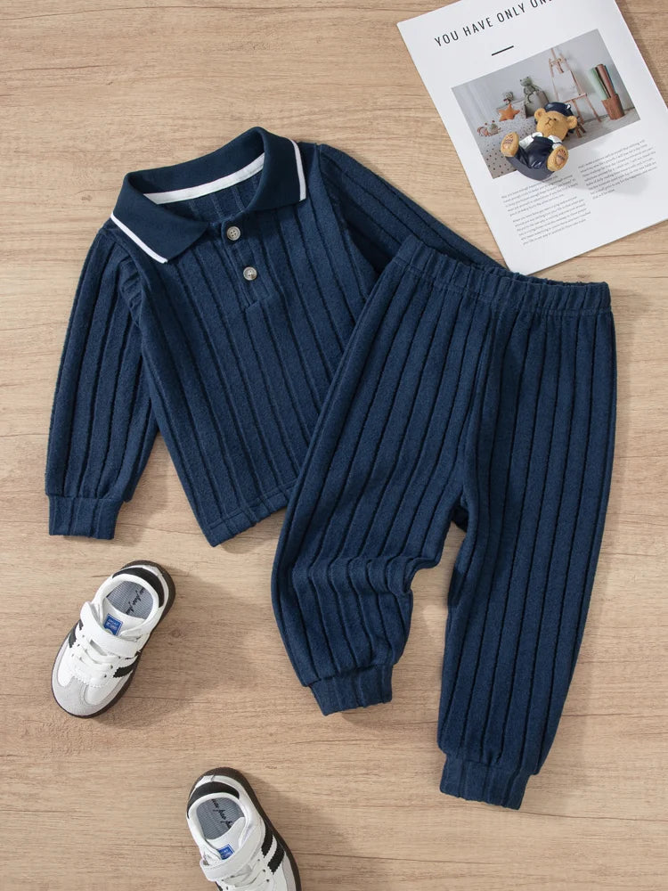 Boys' Two-Piece Warm Collar Suit for Autumn & Winter