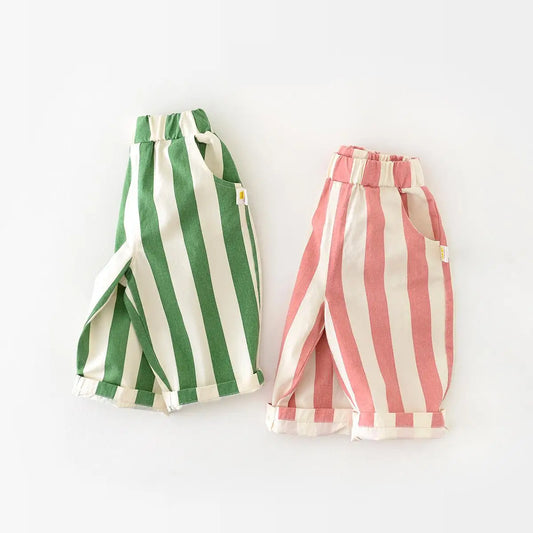 Kids' Loose Striped Cotton Pants with Pockets for Outdoor Play