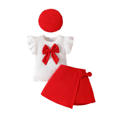 Toddler Girls Christmas Outfit Set with Bow Top and Skirt