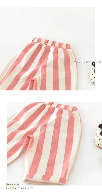 Kids' Loose Striped Cotton Pants with Pockets for Outdoor Play
