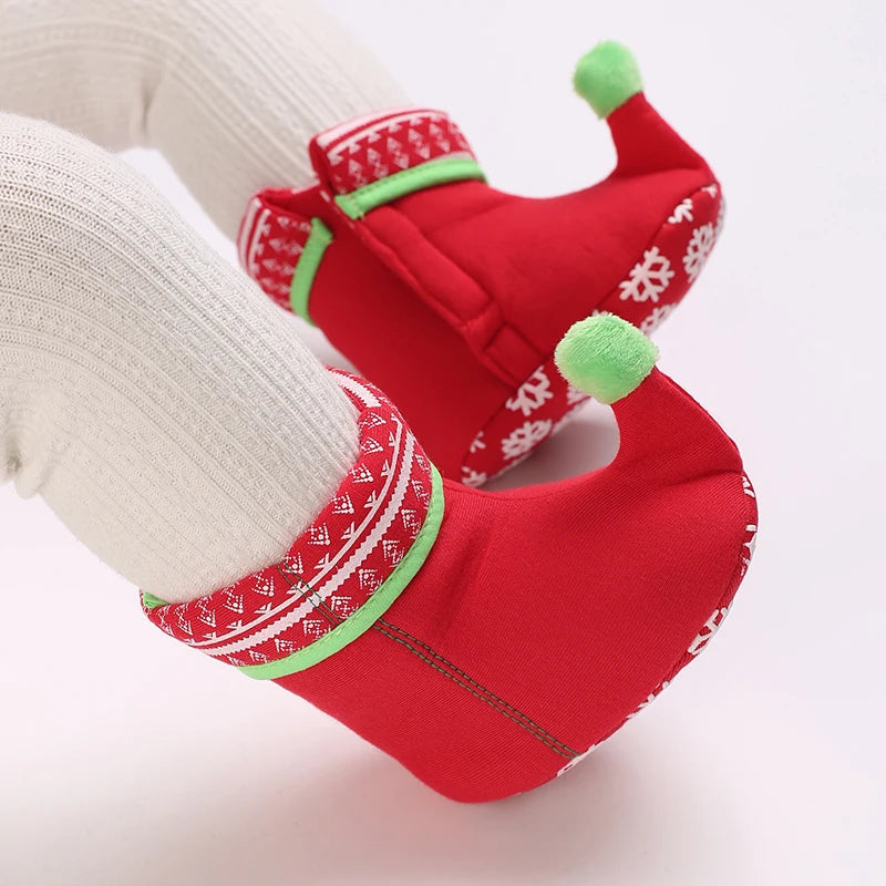 Santa Design Baby Booties with Anti-Slip Soles for Winter