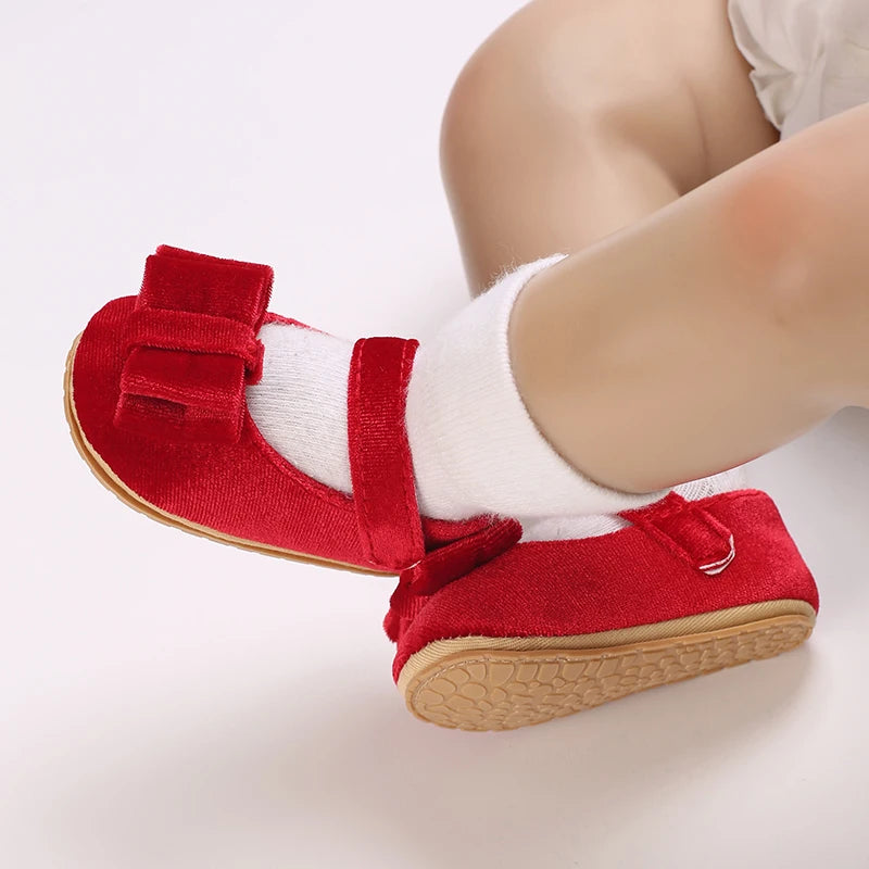 Red Baby Girl Bow Soft Sole Anti-Slip Walking Shoes