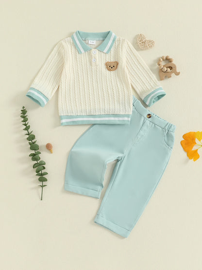 Baby Boy's Bear Embroidered Sweatshirt and Pants Set