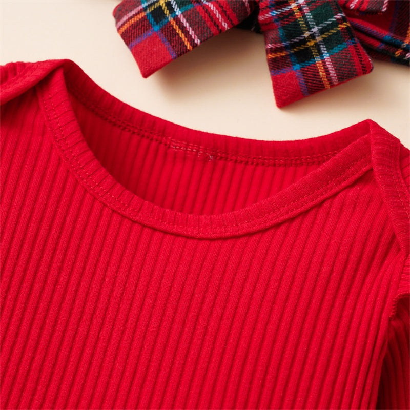 Baby Girl Christmas Outfit Set with Ruffle Romper & Skirt