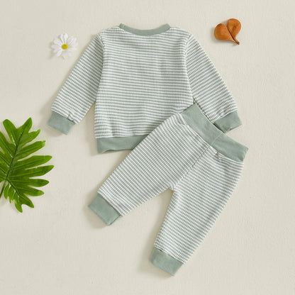 Toddler Boys' Duck Embroidery Long Sleeve Top & Striped Pants Set