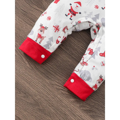 Santa Print Baby Boy Christmas Romper and Hat Set 0-2 Years