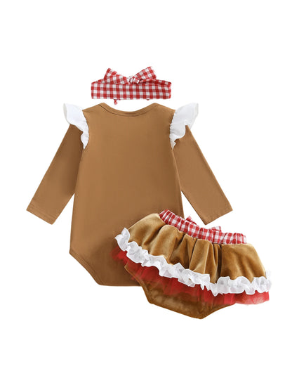 Newborn Baby Girl Gingerbread Christmas Romper & Headband Set