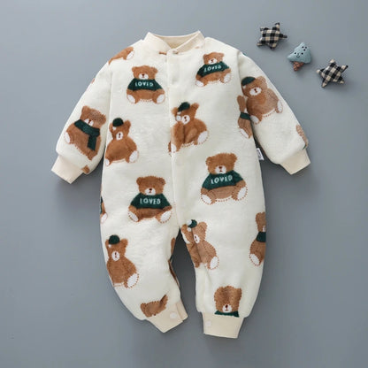 Soft Flannel Infant Jacket and Jumpsuit for Newborns 0-18 Months