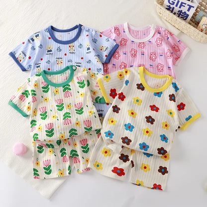 Kids Cartoon Print Summer T-Shirt and Shorts Set