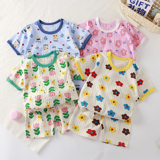 Kids Cartoon Print Summer T-Shirt and Shorts Set