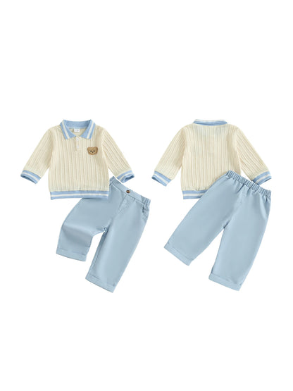 Baby Boy's Bear Embroidered Sweatshirt and Pants Set
