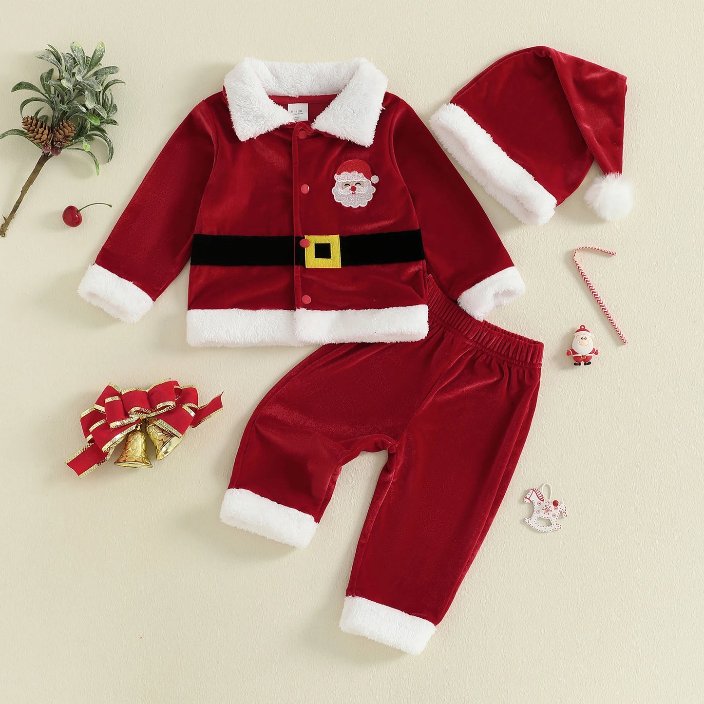Velvet Christmas Outfit Set for Infant Boys and Girls