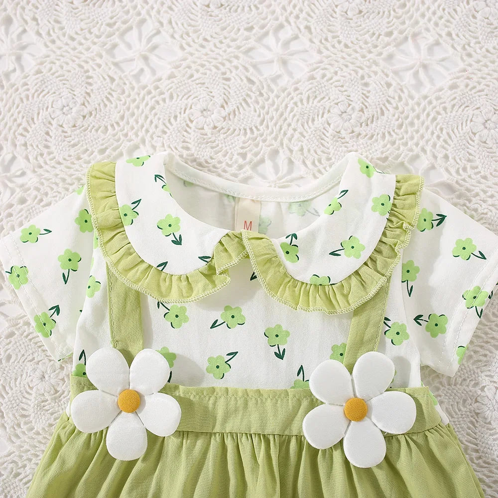 Summer Baby Girl Cotton Floral Dress with Shoulder Straps