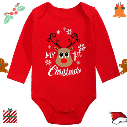 Santa Claus Elk Print Long Sleeve Baby Romper for Newborns