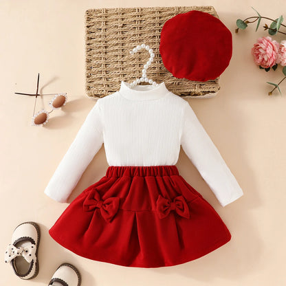 Toddler Girls Christmas Outfit Set with Bow Top and Skirt