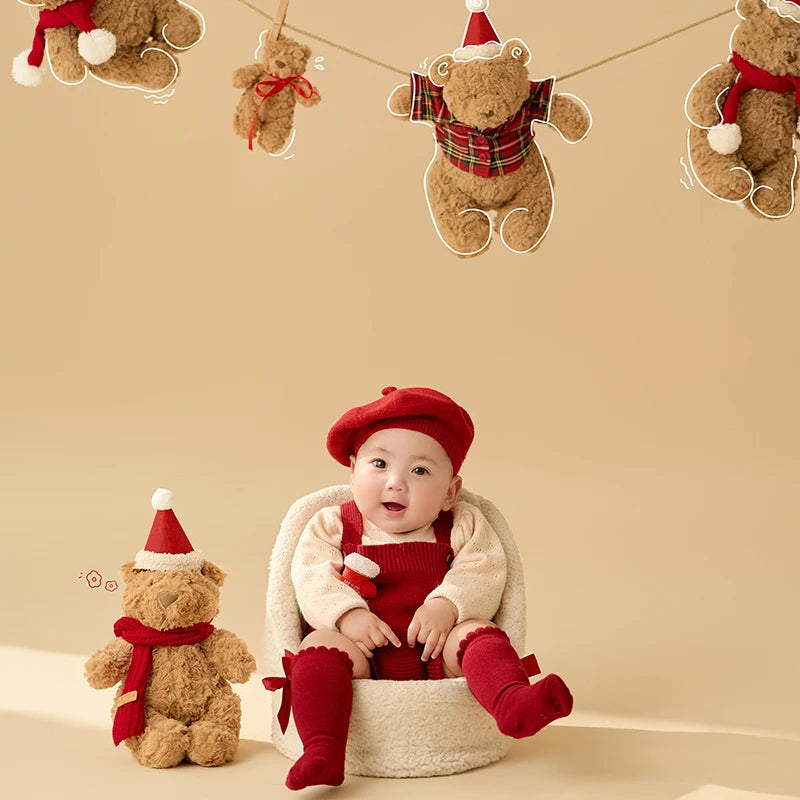 Christmas Baby Outfit Set with Knitted Hat and Socks