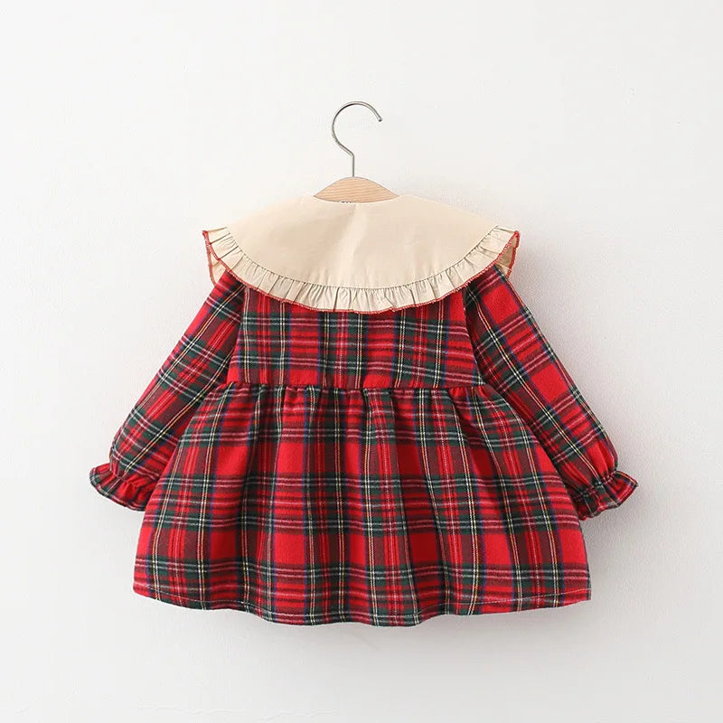 Red Plaid Baby Dress Set with Rabbit Doll for Girls