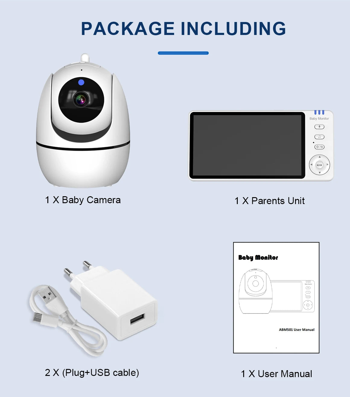 5-Inch PTZ Video Baby Monitor with Camera and Temperature Sensor