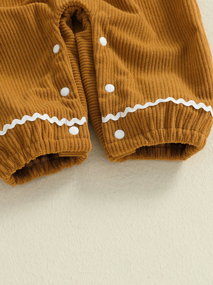 Baby Boys Christmas Plaid Romper with Gingerbread Embroidery