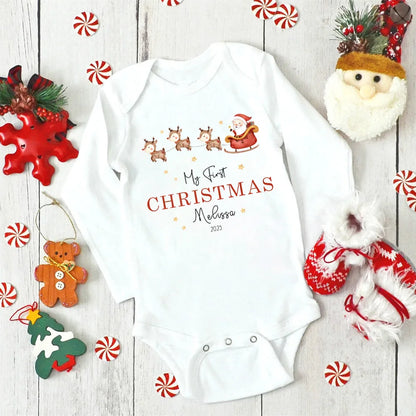 Personalized Baby's First Christmas Long Sleeve Romper