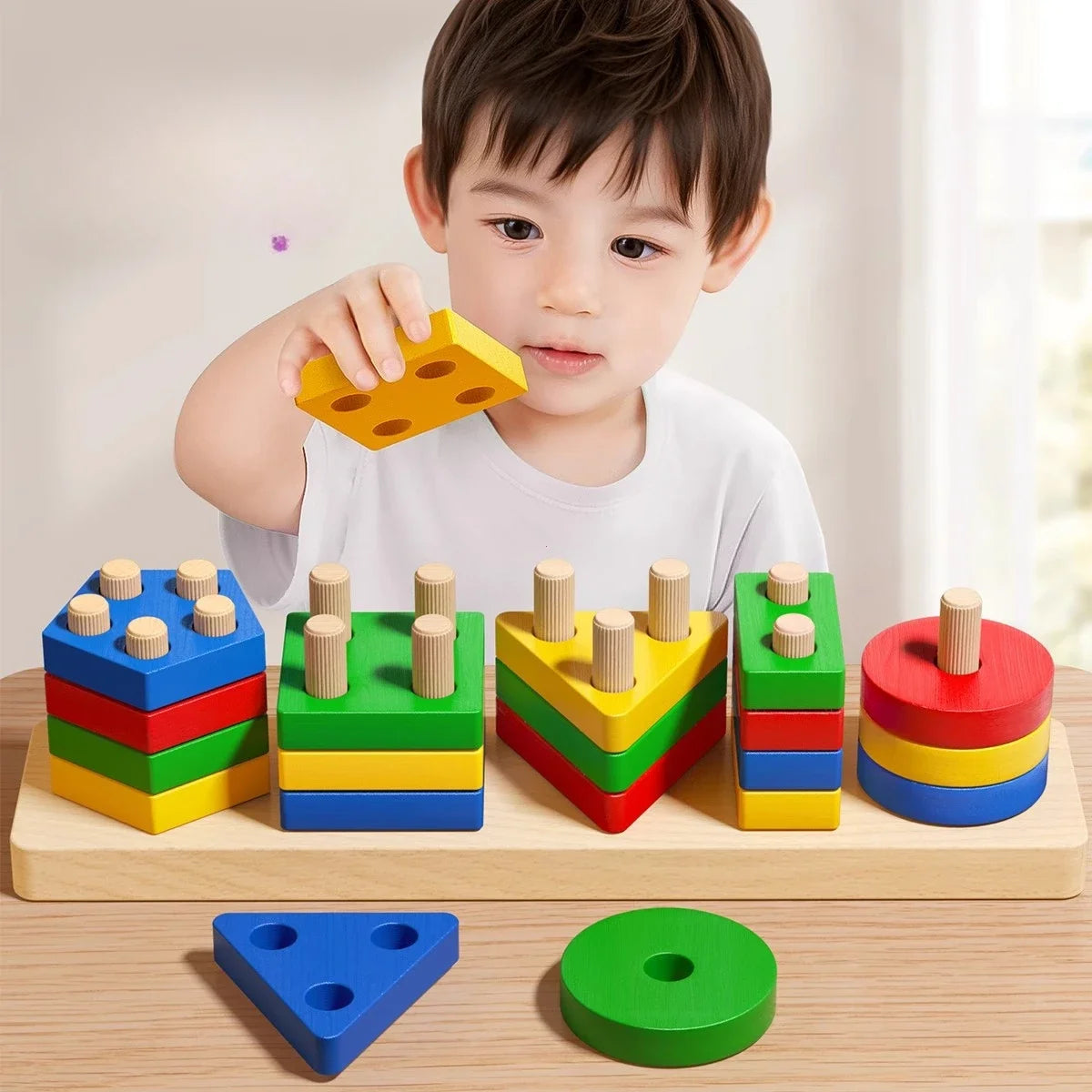 Wooden Sorting and Stacking Toys for Toddlers and Preschoolers