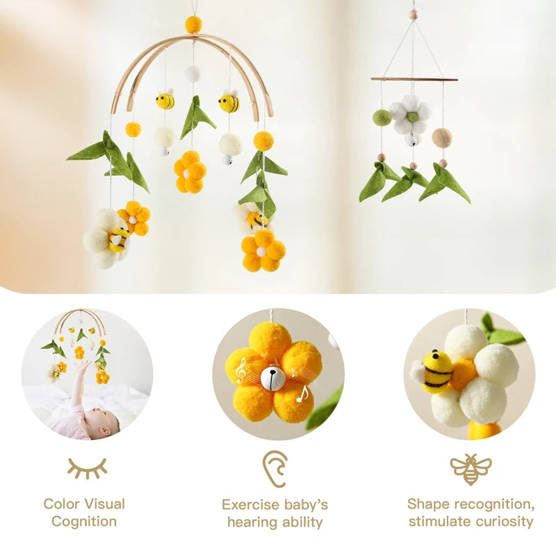 Baby Crib Mobile Rattles with Cartoon Bee for Nursery Decor