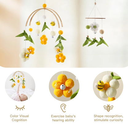 Baby Crib Mobile Rattles with Cartoon Bee for Nursery Decor