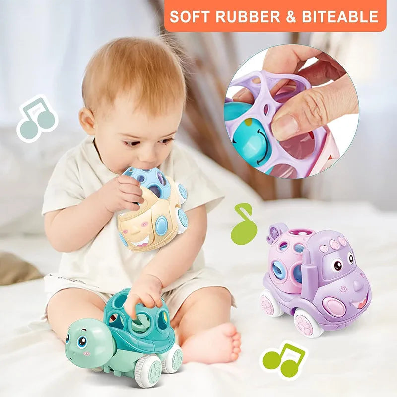 Soft Rubber Push and Go Cars for Infants 6-12 Months