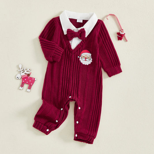 Baby Boy Christmas Ribbed Romper with Santa Design