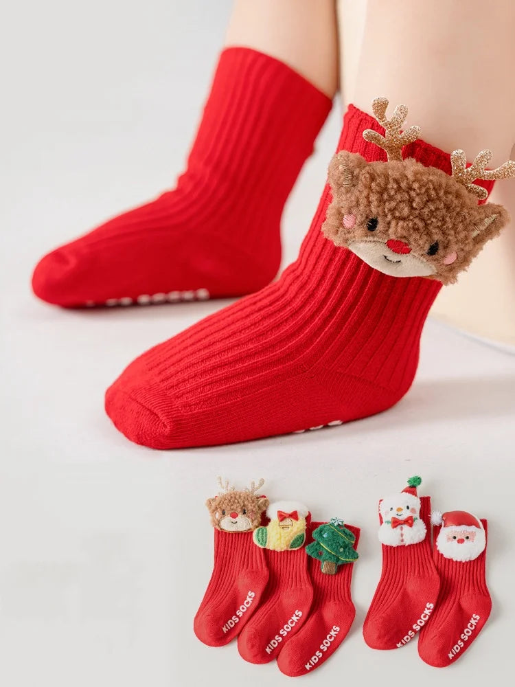 Toddler Christmas Anti-Slip Socks with Santa Design, 0-3 Years