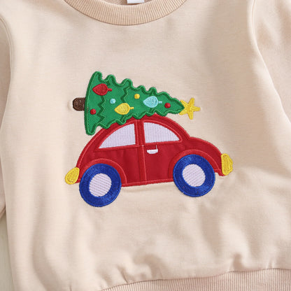 Toddler Boy Christmas Sweatshirt and Jogger Set with Tree Car