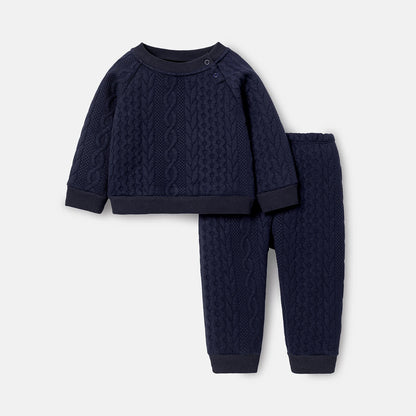 Baby Boy Cable Knit Sweatshirt & Pants Set - Soft & Cozy
