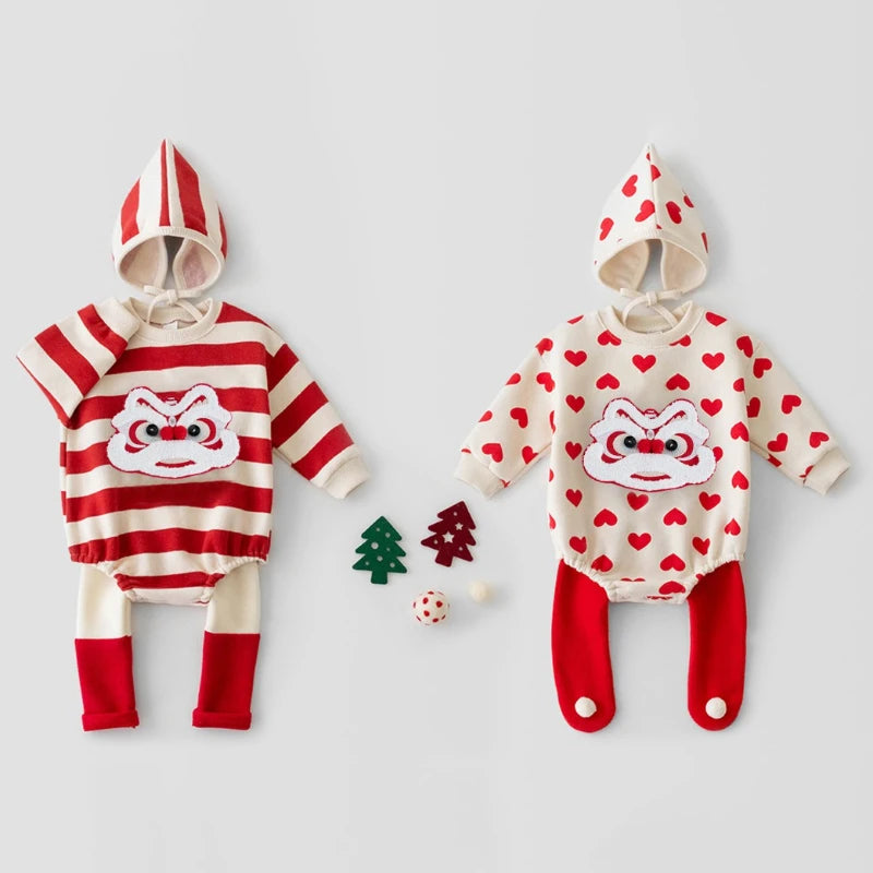Baby Santa Long-Sleeve Romper with Hat for Infants 6-12M