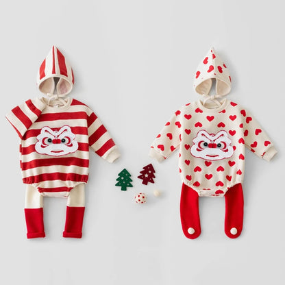 Baby Santa Long-Sleeve Romper with Hat for Infants 6-12M