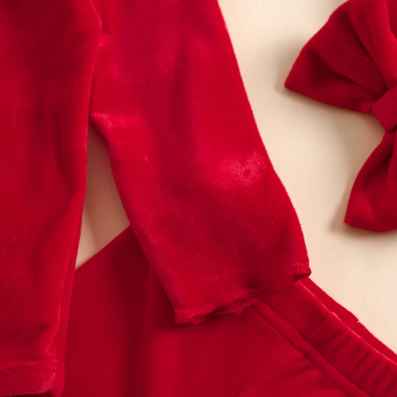 Newborn Baby Girl Christmas Romper and Flare Pants Set