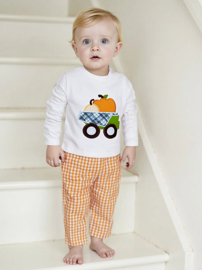 Pumpkin Embroidery Toddler Boy Halloween Sweatshirt & Pants Set