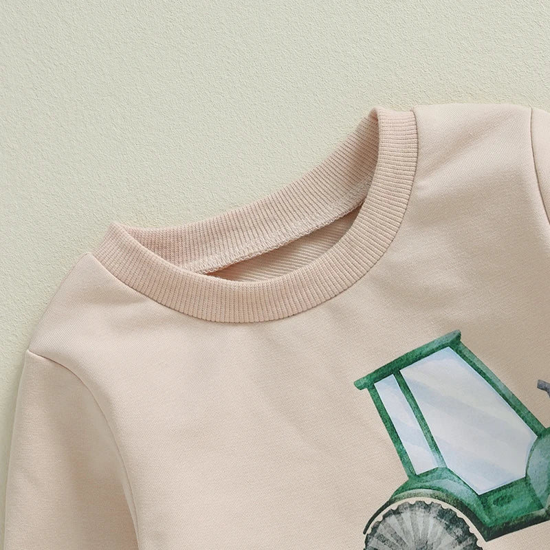 Boys' Autumn 2-Piece Tractor Print Top and Pants Set
